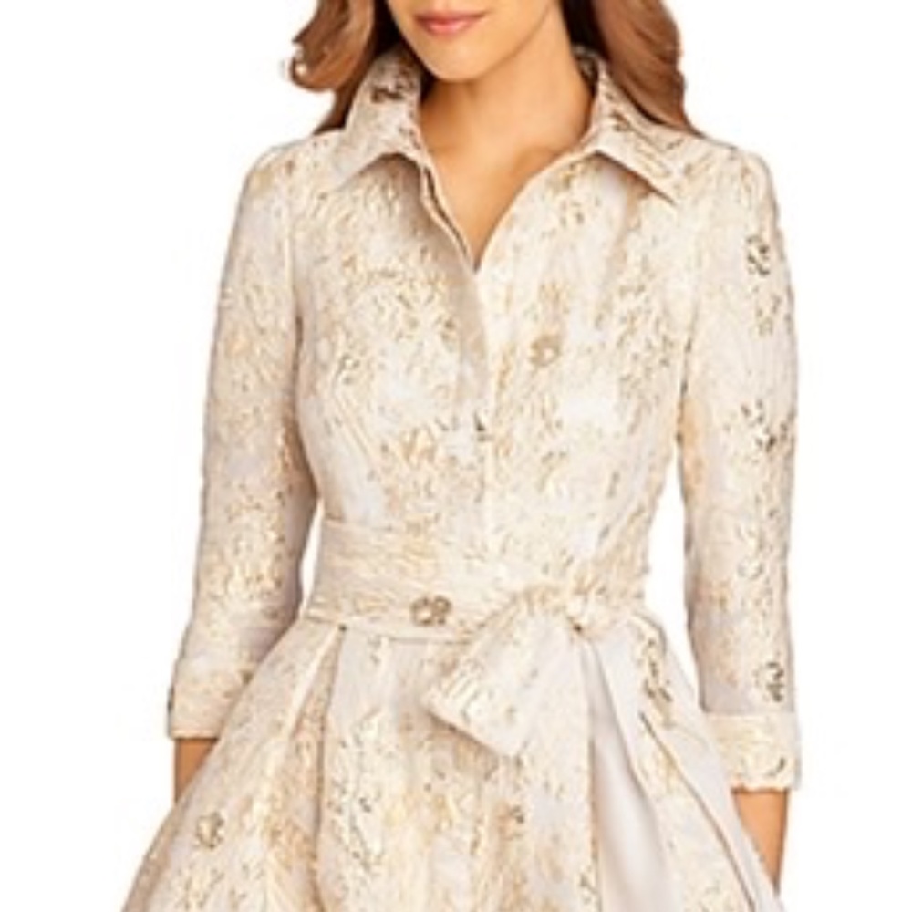TERI JON BY RICKIE FREEMAN - Point Collar Metallic Jacquard Cocktail Dress